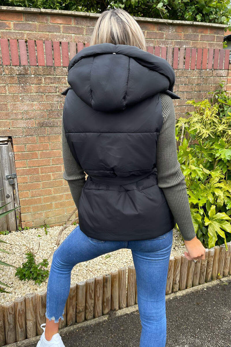 Black Tie Waist Hooded Gilet - Swimclubus