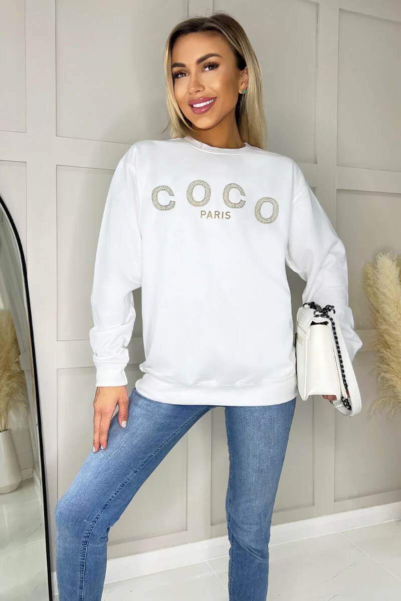 White Coco Gold Slogan Sweatshirt - Swimclubus