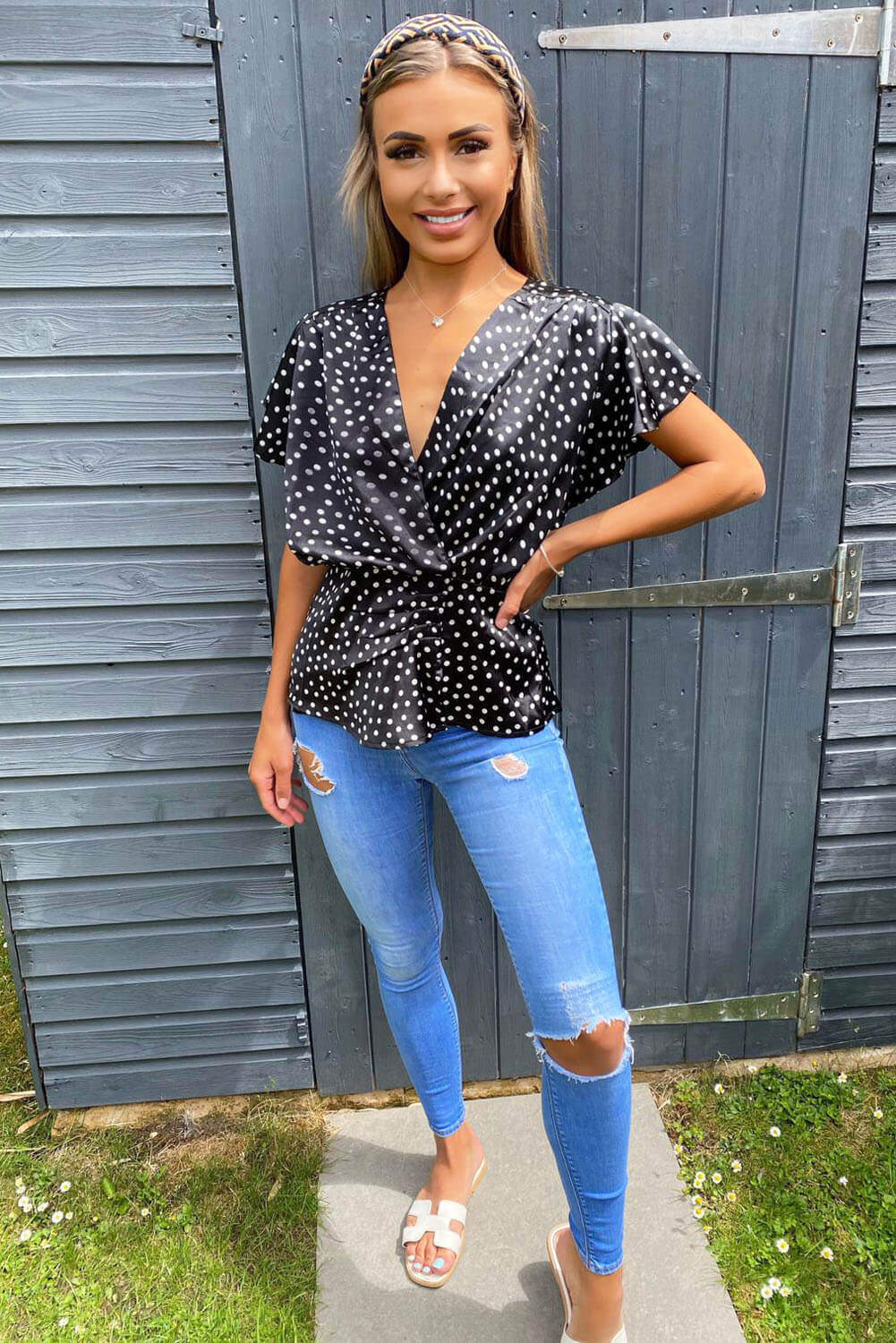 Black Polka Dot Wrap Top - Swimclubus