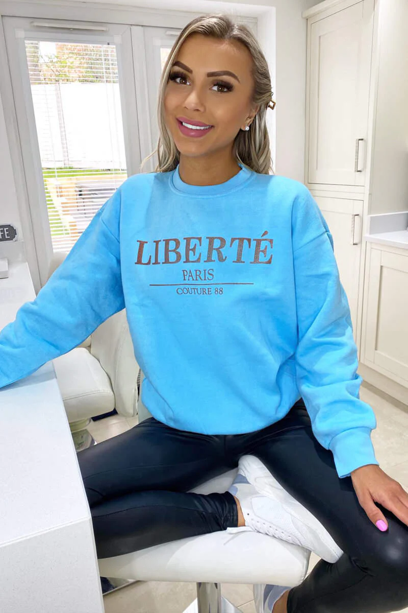 Baby Blue Liberte Printed Sweatshirt - Swimclubus