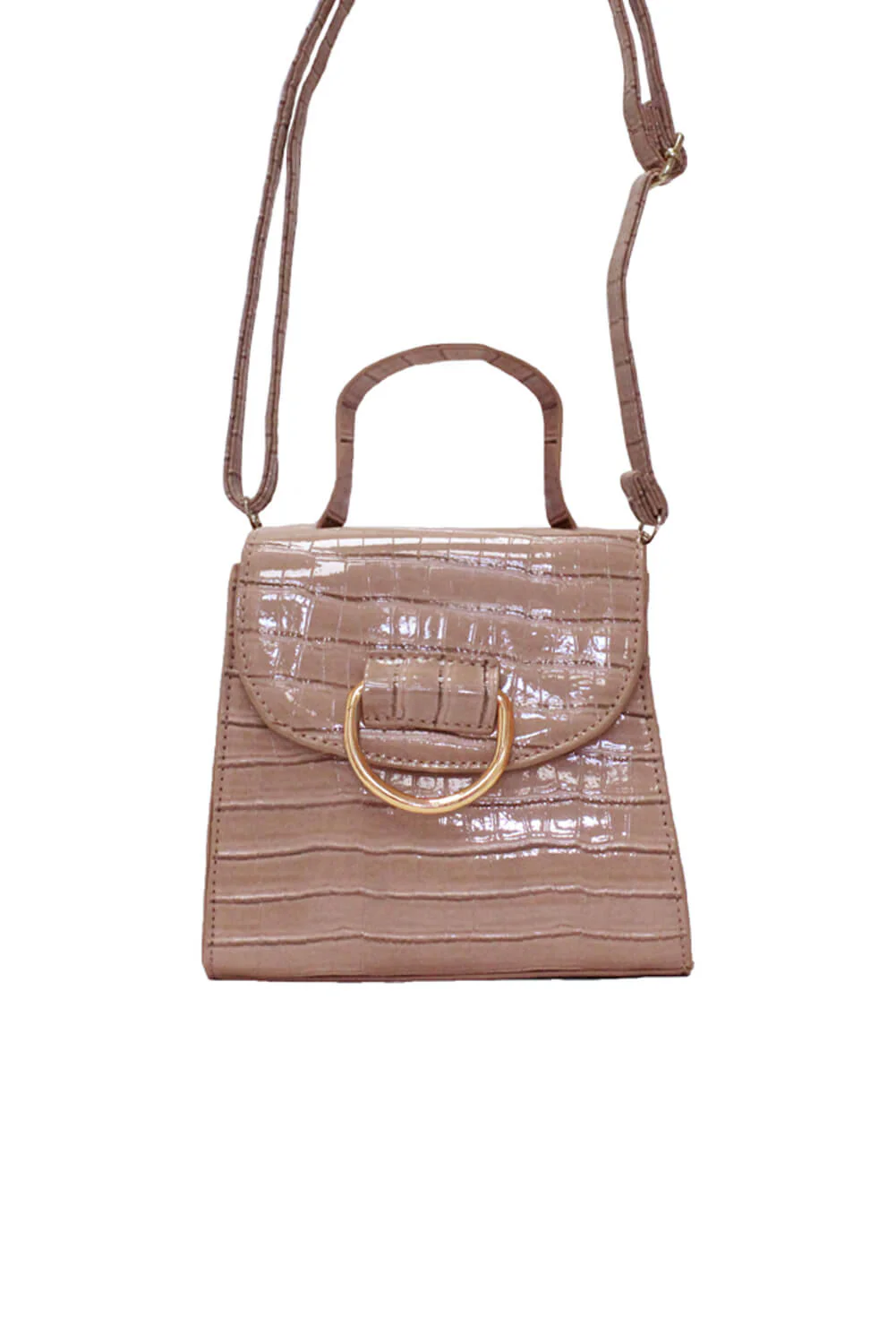 Nude Croc Mini Patent Bag With Gold Ring - Swimclubus