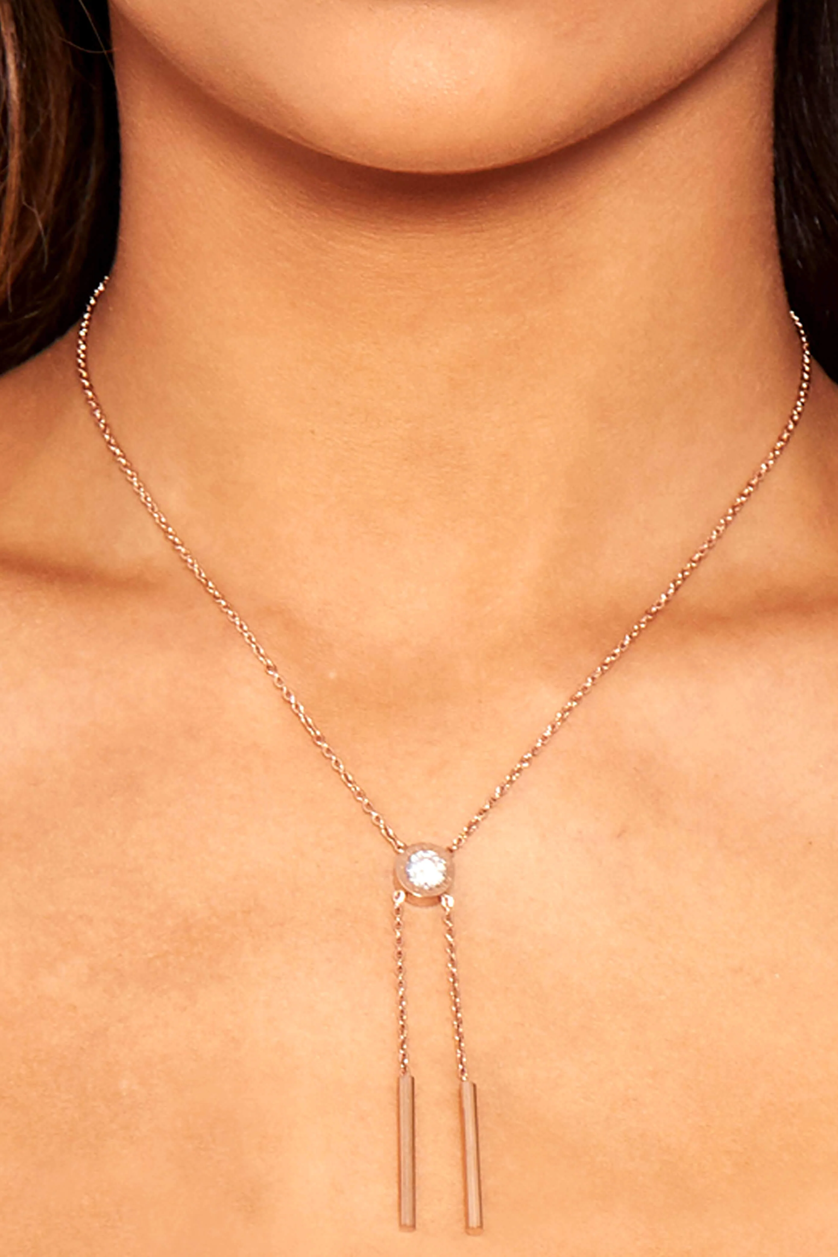 Rose Gold Diamante Bar Necklace - Swimclubus
