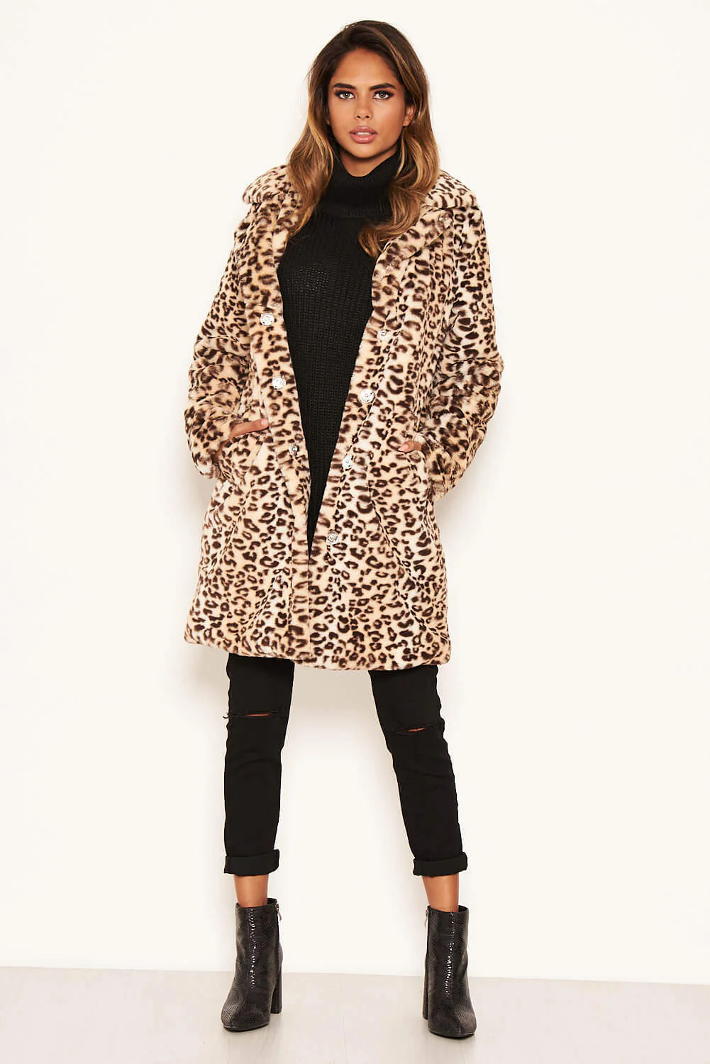 Animal Print Long Faux Fur Coat - Swimclubus