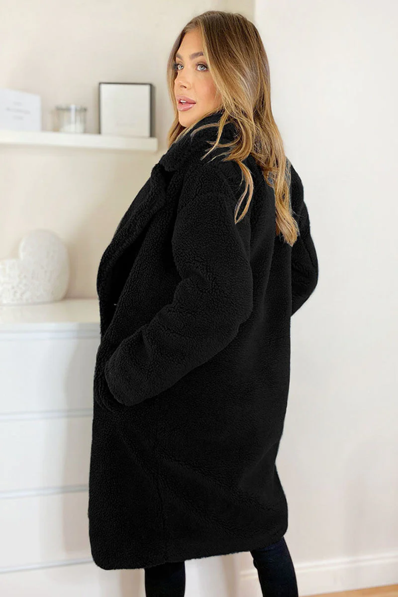Black Faux Fur Teddy Coat - Swimclubus