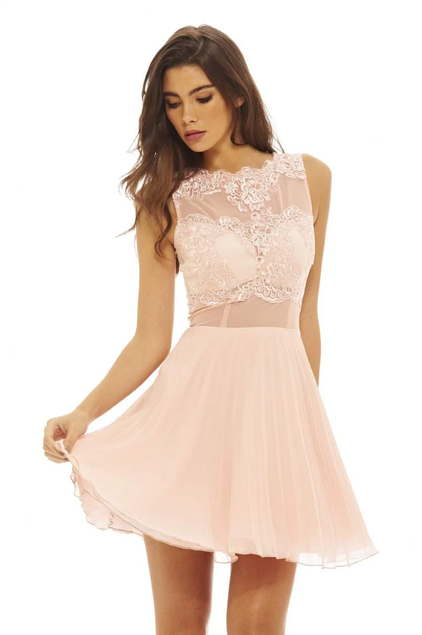 Nude Crochet Lace Skater Dress - Swimclubus