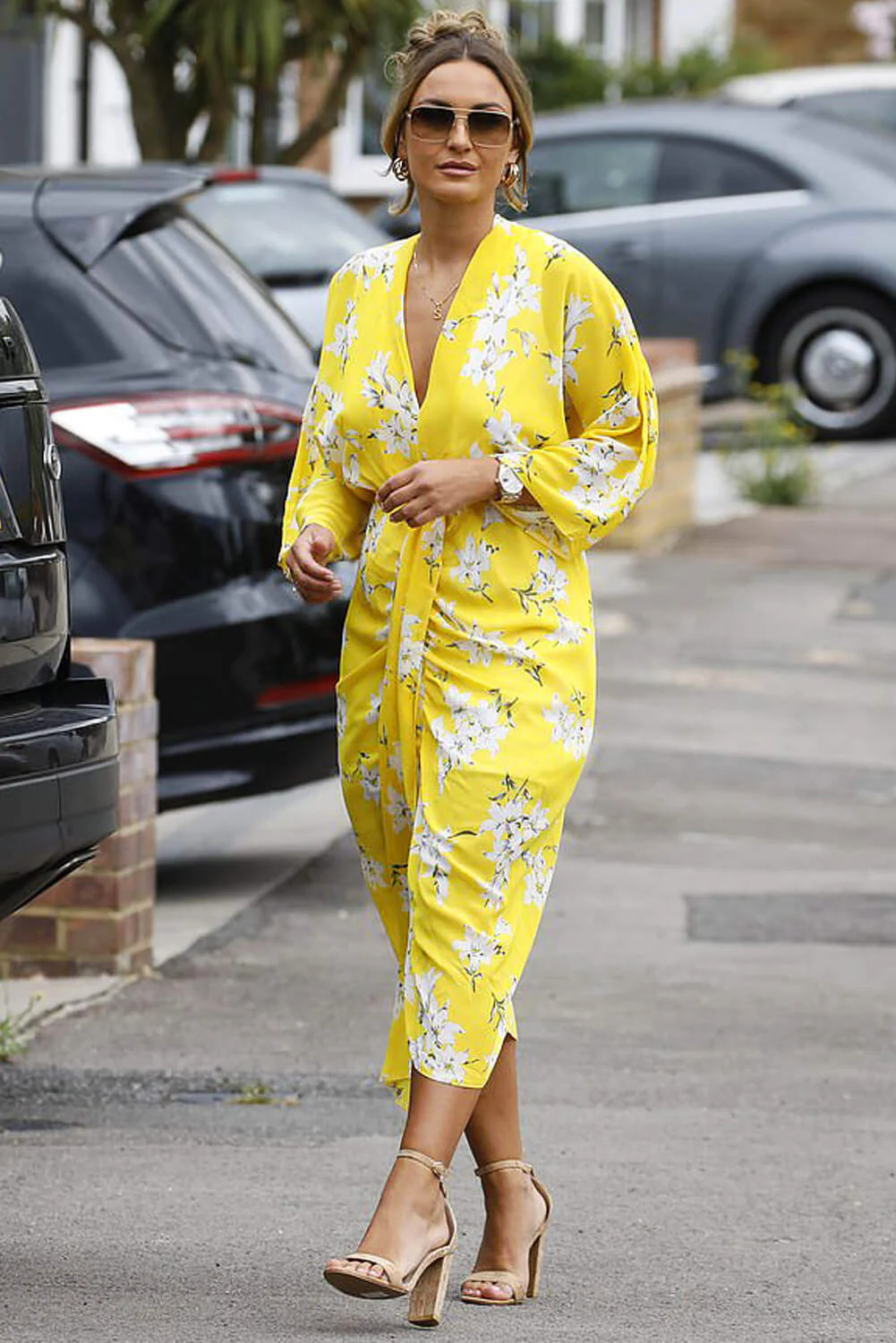 Yellow Floral Kimono Sleeve Maxi Dress - Swimclubus