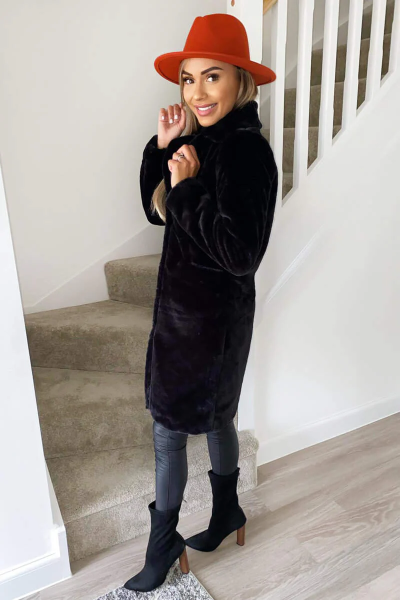 Black Long Faux Fur Coat - Swimclubus
