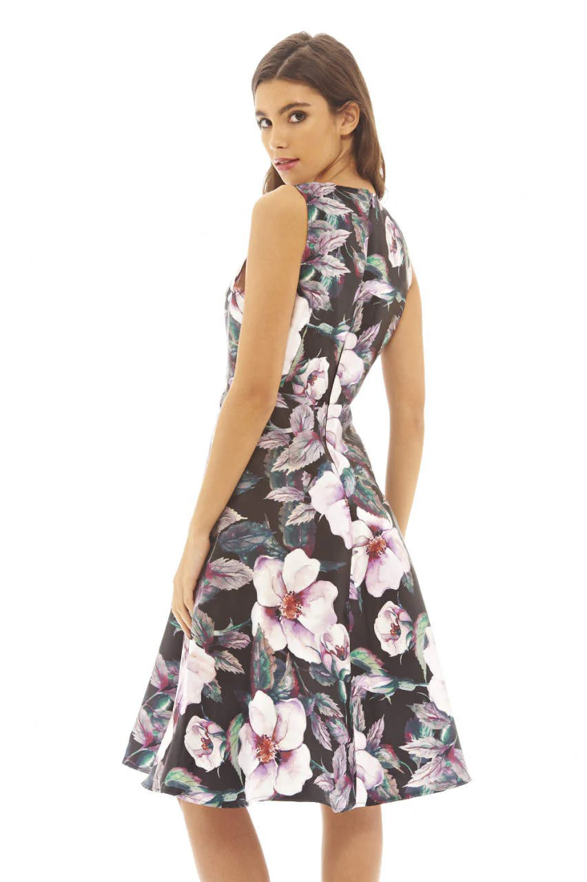 Floral Printed   Midi  Skater   Dress - Swimclubus