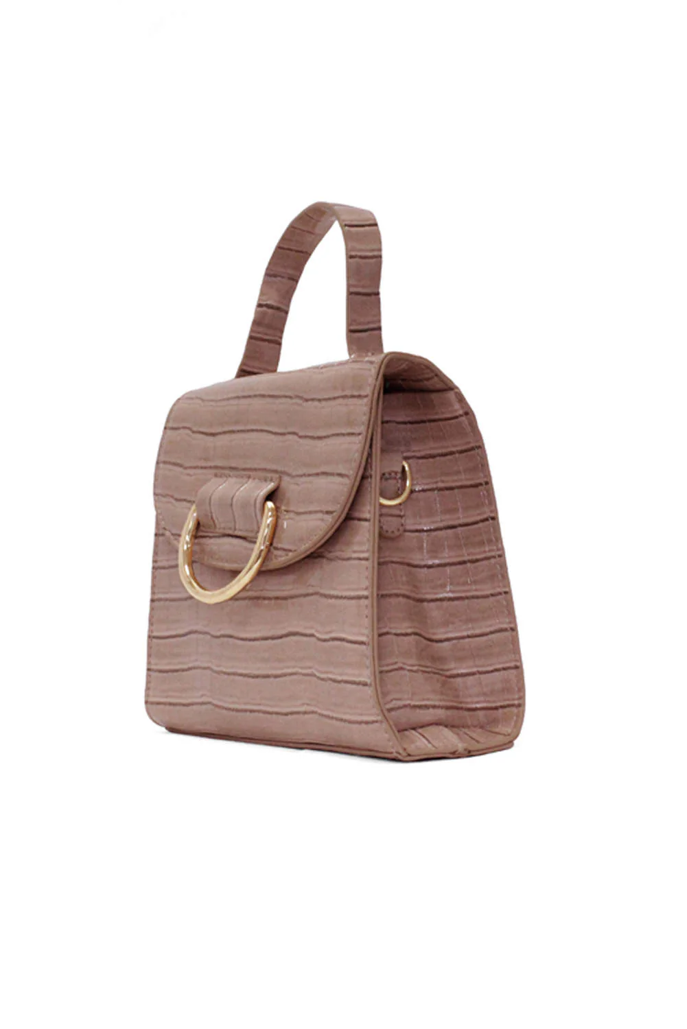 Nude Croc Mini Patent Bag With Gold Ring - Swimclubus