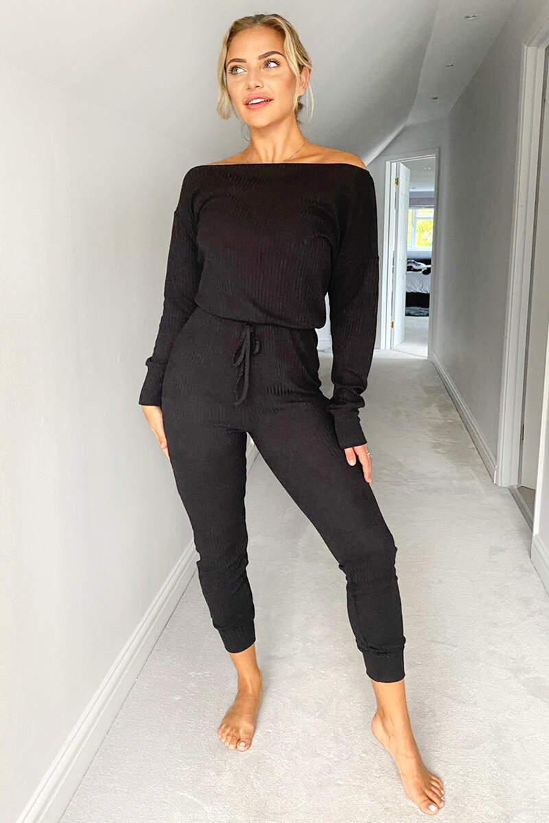 Black Knitted Long Sleeve Jumpsuit - Swimclubus