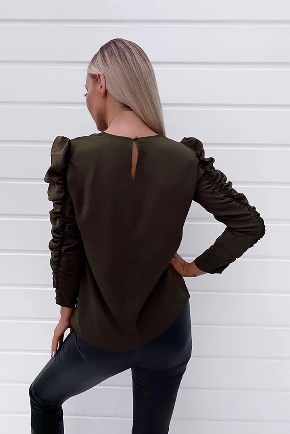 Olive Ruched Sleeved Top - Swimclubus