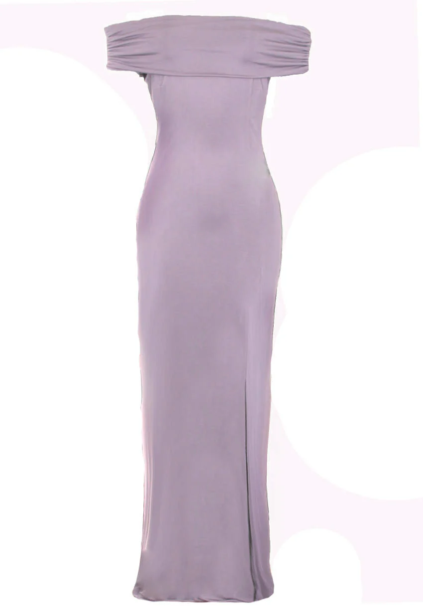 Pewter Off The Shoulder Slinky Maxi Dress - Swimclubus