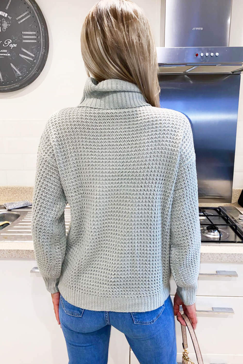 Sage Waffle Stitch Roll Neck Jumper - Swimclubus