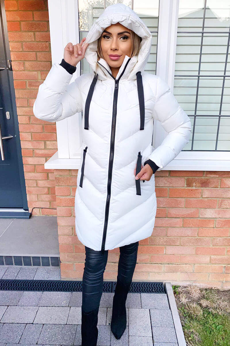 Cream Longline Padded Coat - Swimclubus