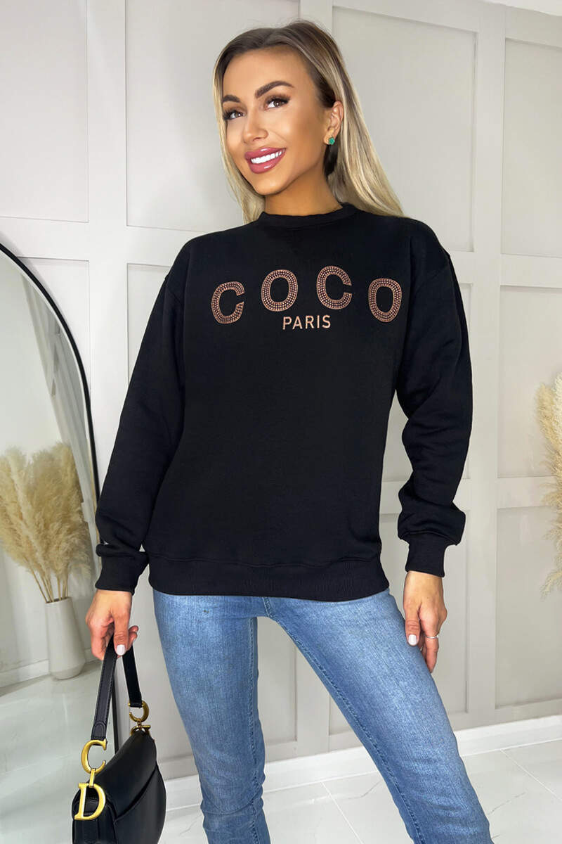 Black Coco Rose Gold Slogan Sweatshirt - Swimclubus
