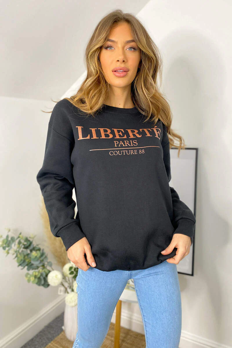 Black Liberte Printed Sweatshirt - Swimclubus
