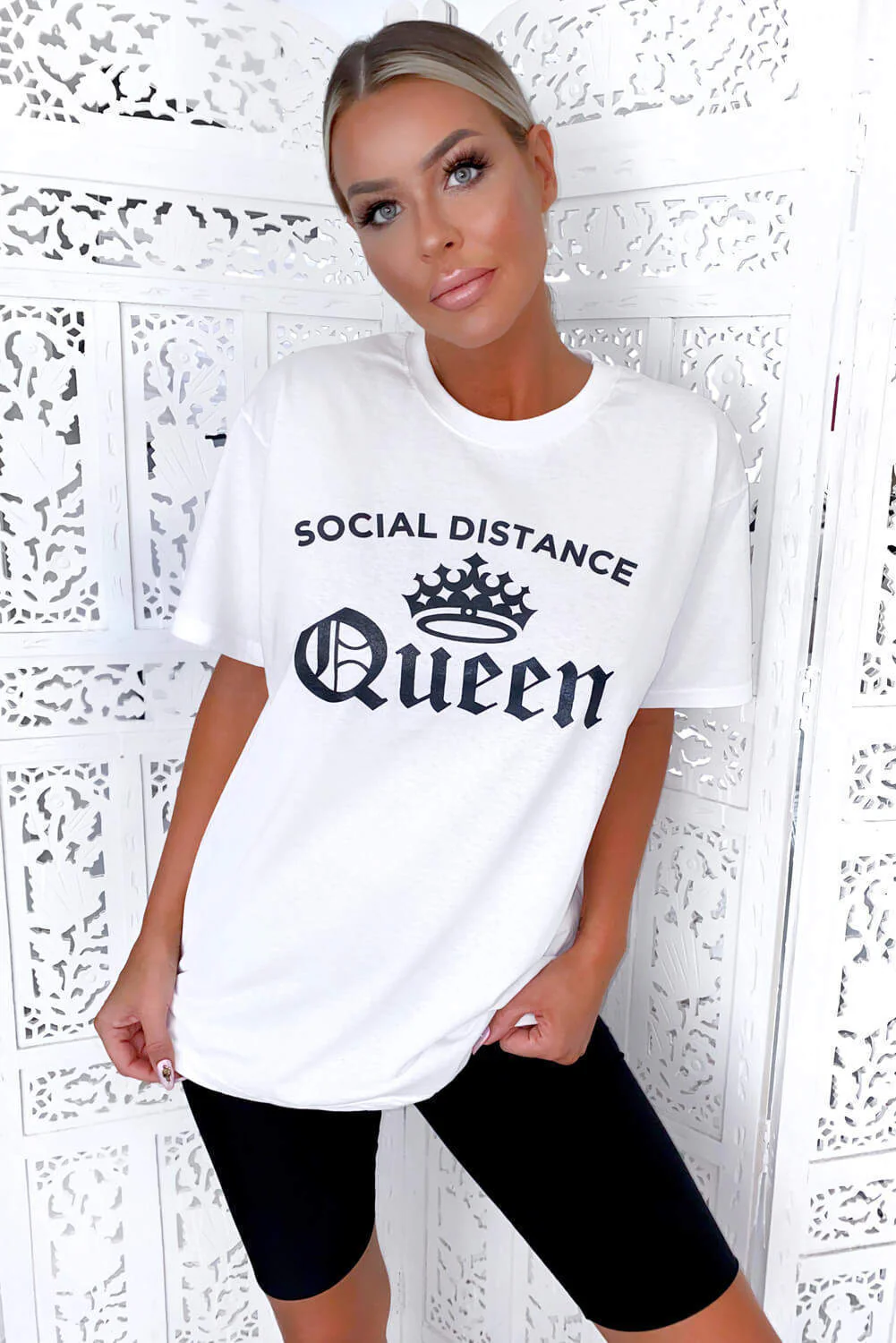 White Social Distance Queen Tee - Swimclubus