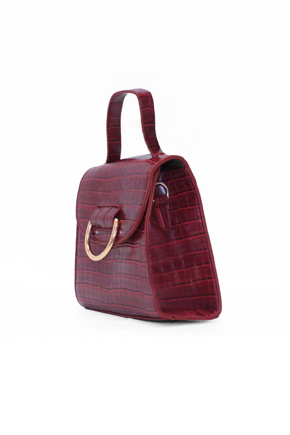 Red Croc Mini Patent Bag With Gold Ring - Swimclubus