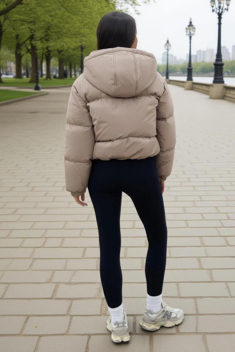 Stone Drawstring Hood Short Puffer Coat - Swimclubus