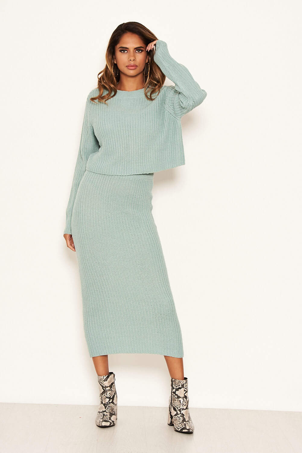 Duck Egg Cropped Knitted Jumper - Swimclubus