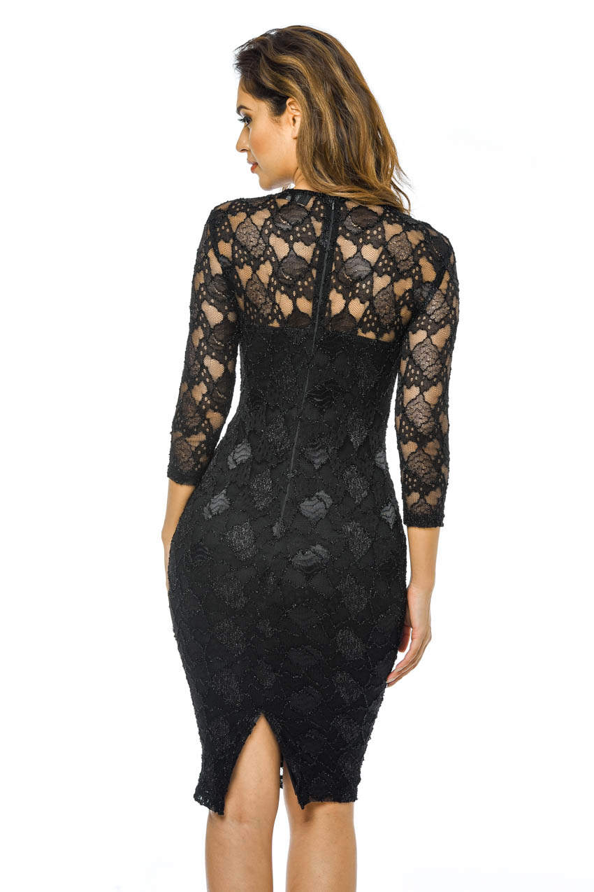 Black Sequin 3/4 Sleeve Bodycon Dress - Swimclubus