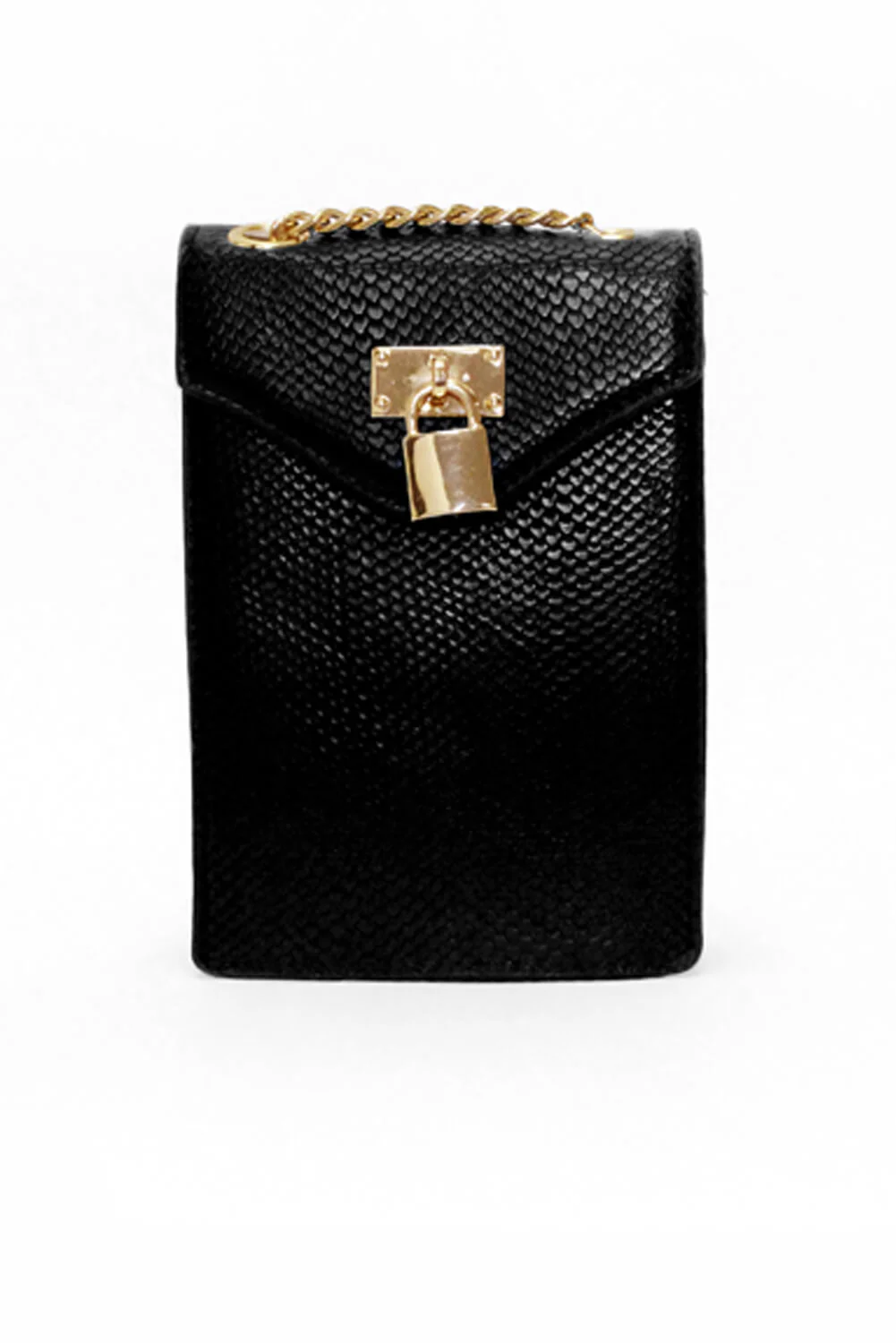 Black Faux Snake Lock Rectangle Bag - Swimclubus