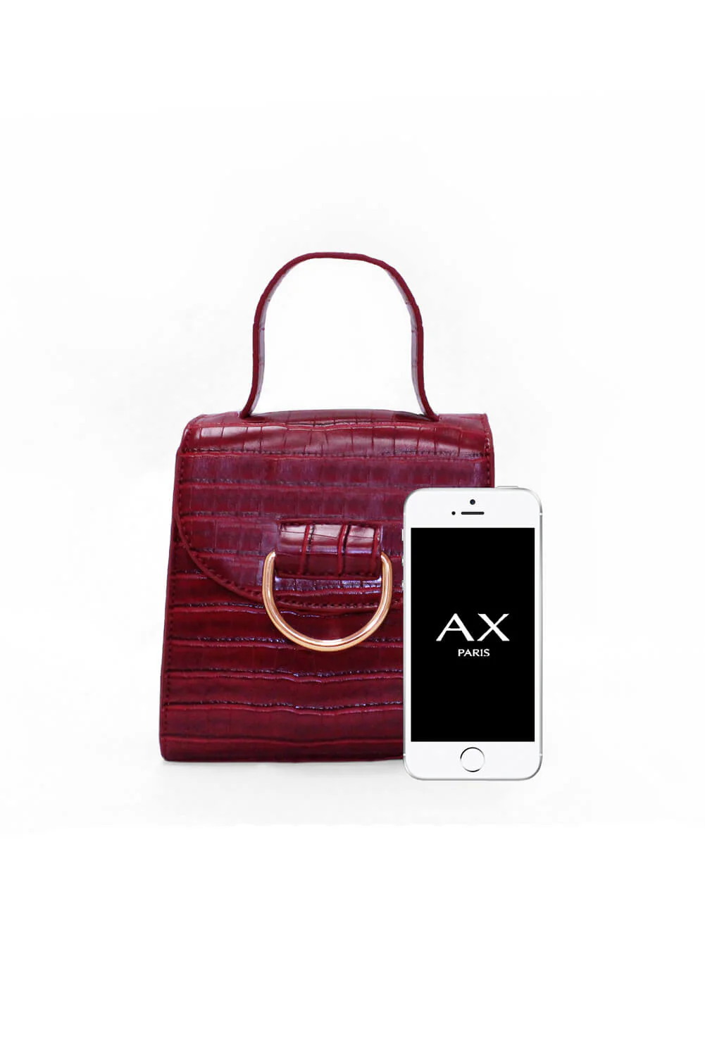 Red Croc Mini Patent Bag With Gold Ring - Swimclubus