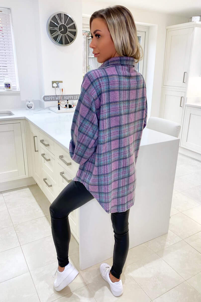 Pink Checked Oversized Shirt - Swimclubus