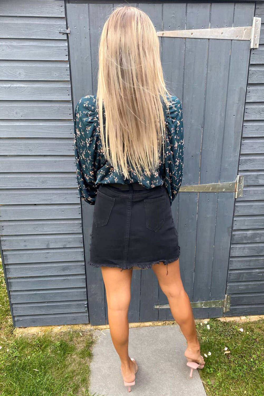 Teal Floral Balloon Sleeve Blouse - Swimclubus