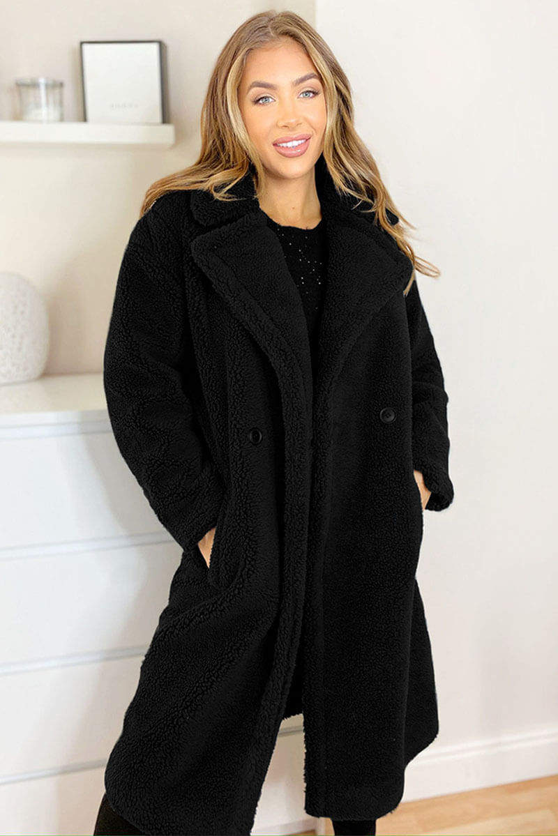 Black Faux Fur Teddy Coat - Swimclubus
