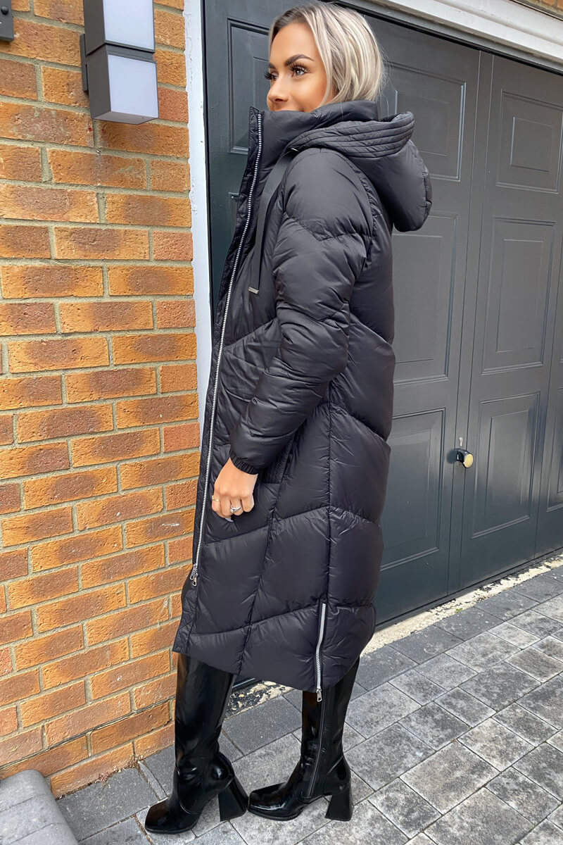 Black Long Puffer Coat - Swimclubus