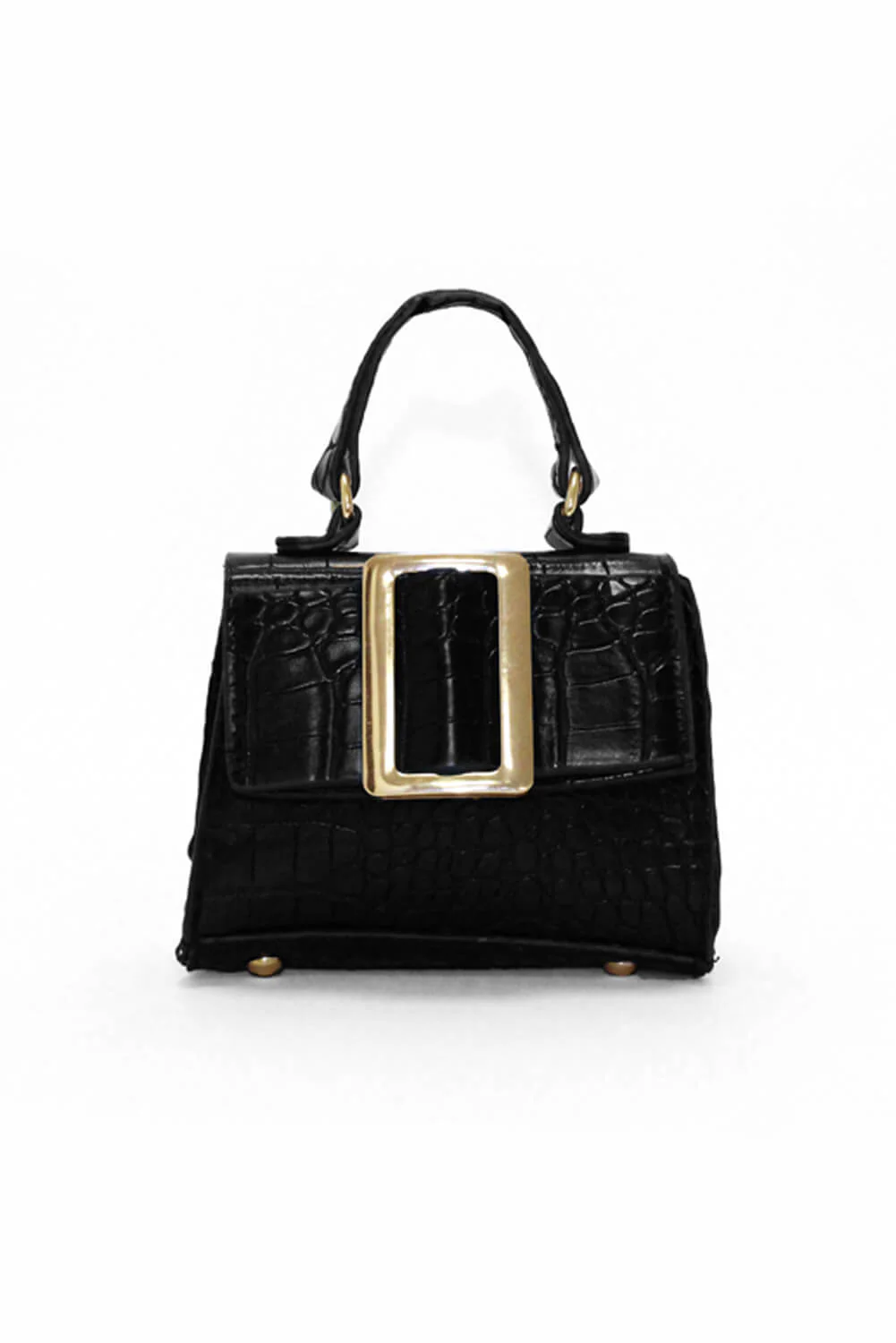 Black Croc Mini Handbag With Gold Buckle - Swimclubus