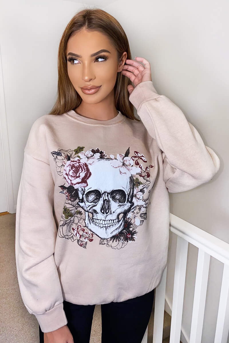 Stone Skull Printed Sweatshirt - Swimclubus