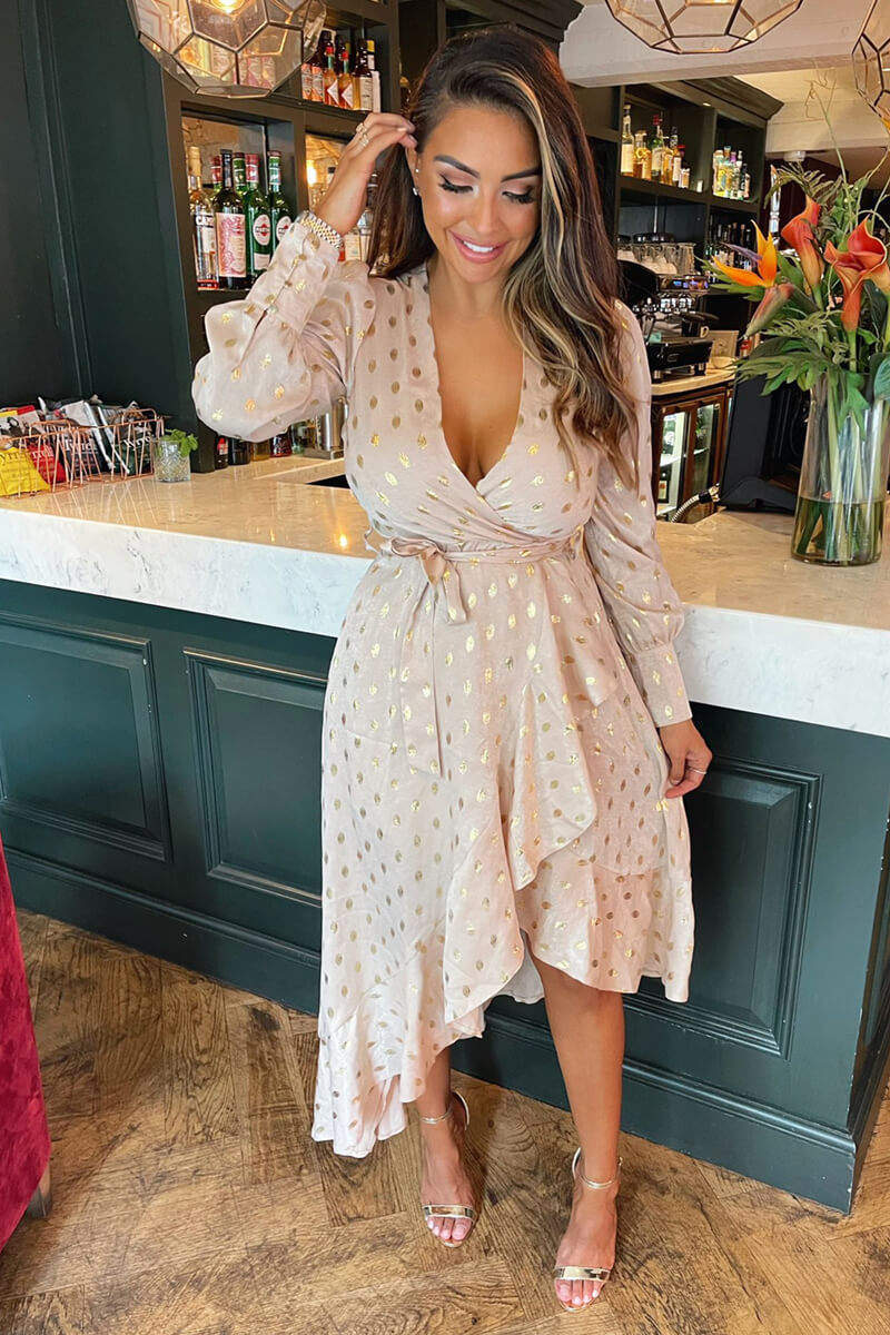 Champagne Wrap Long Sleeve Midi Dress - Swimclubus